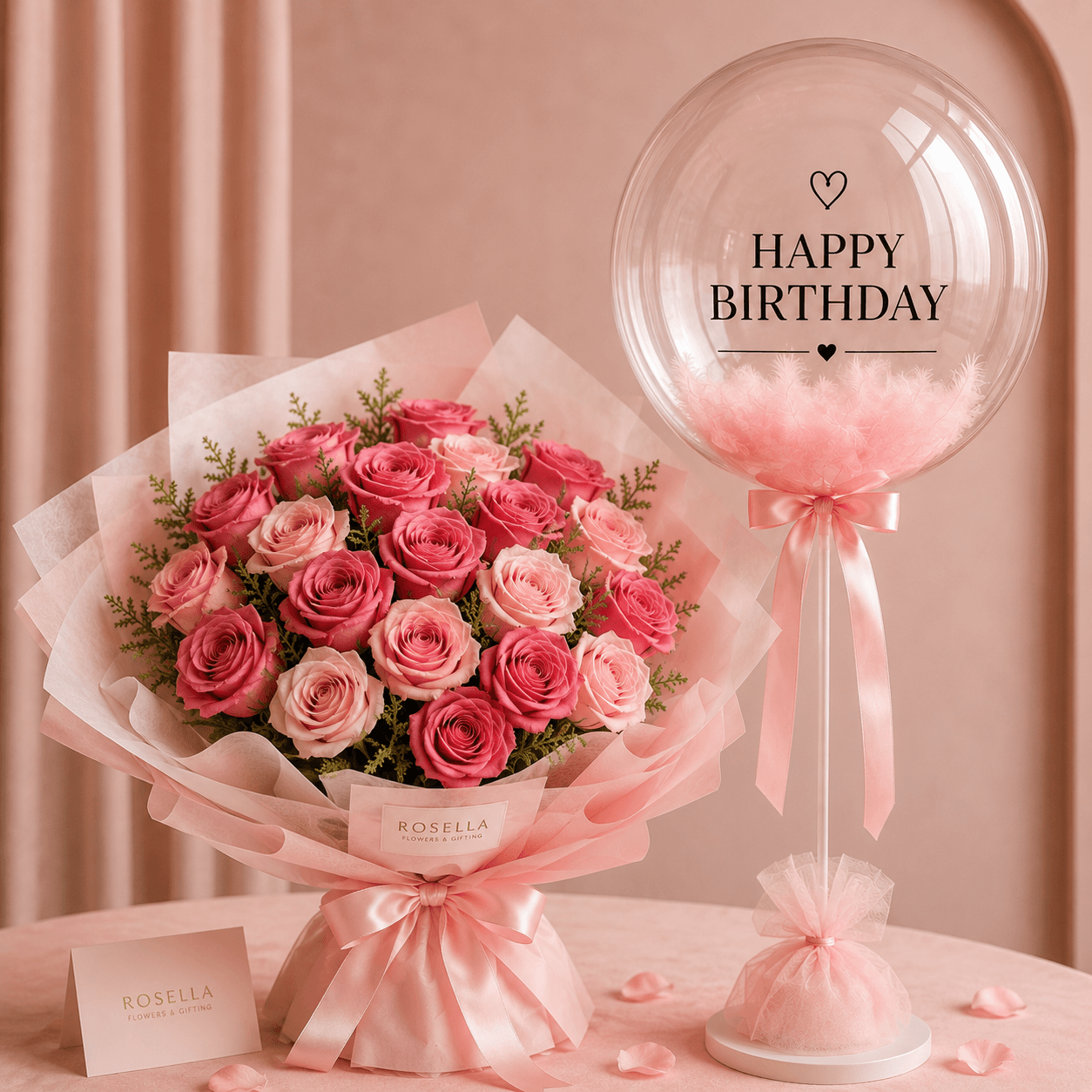 Birthday Rose & Balloon Gift premium rose bouquet with premium roses and a balloon by Rosella Flowers & Gifting in Polokwane