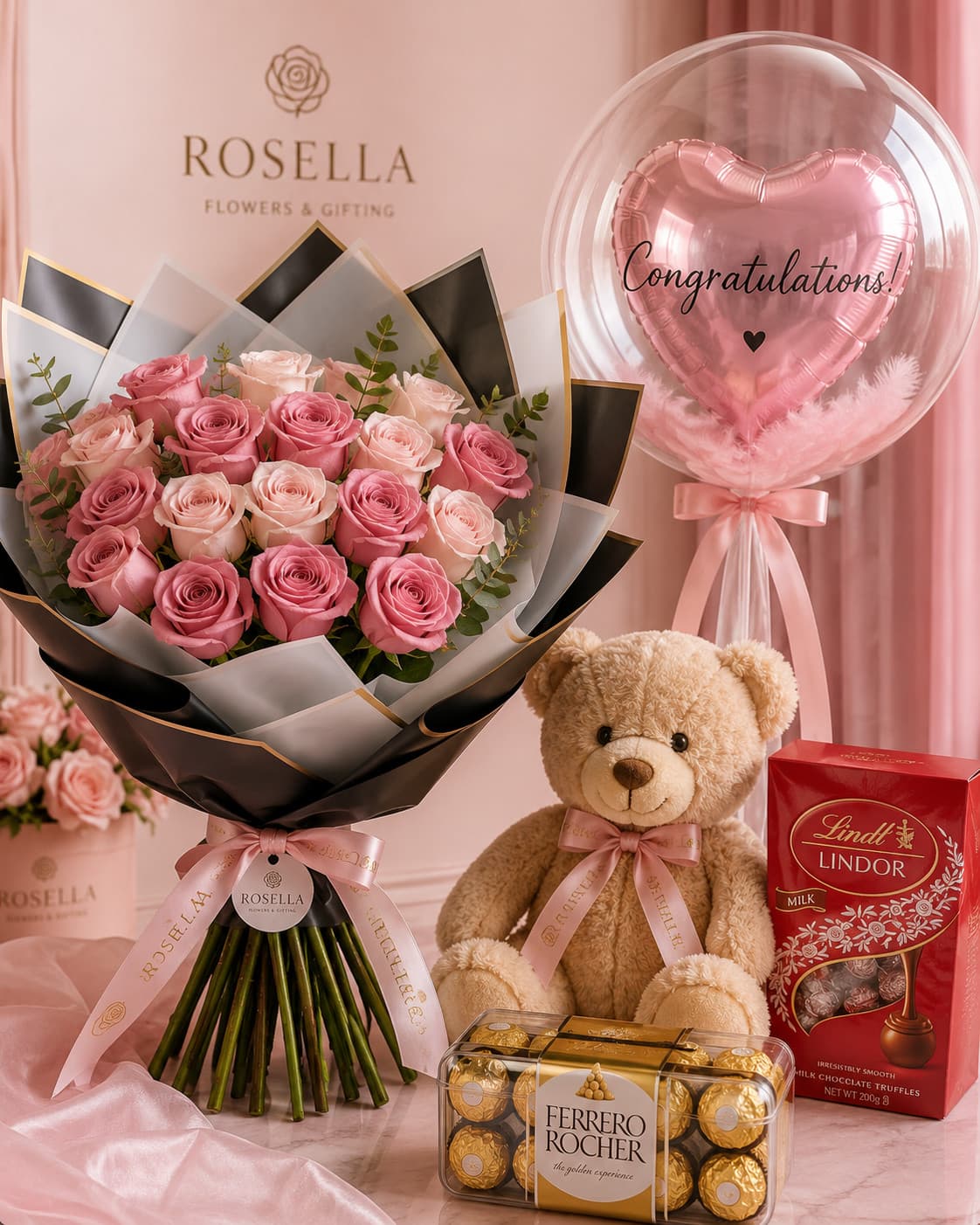 Birthday Rose & Chocolate Set rose gift box with blush roses and chocolates by Rosella Flowers & Gifting in Polokwane