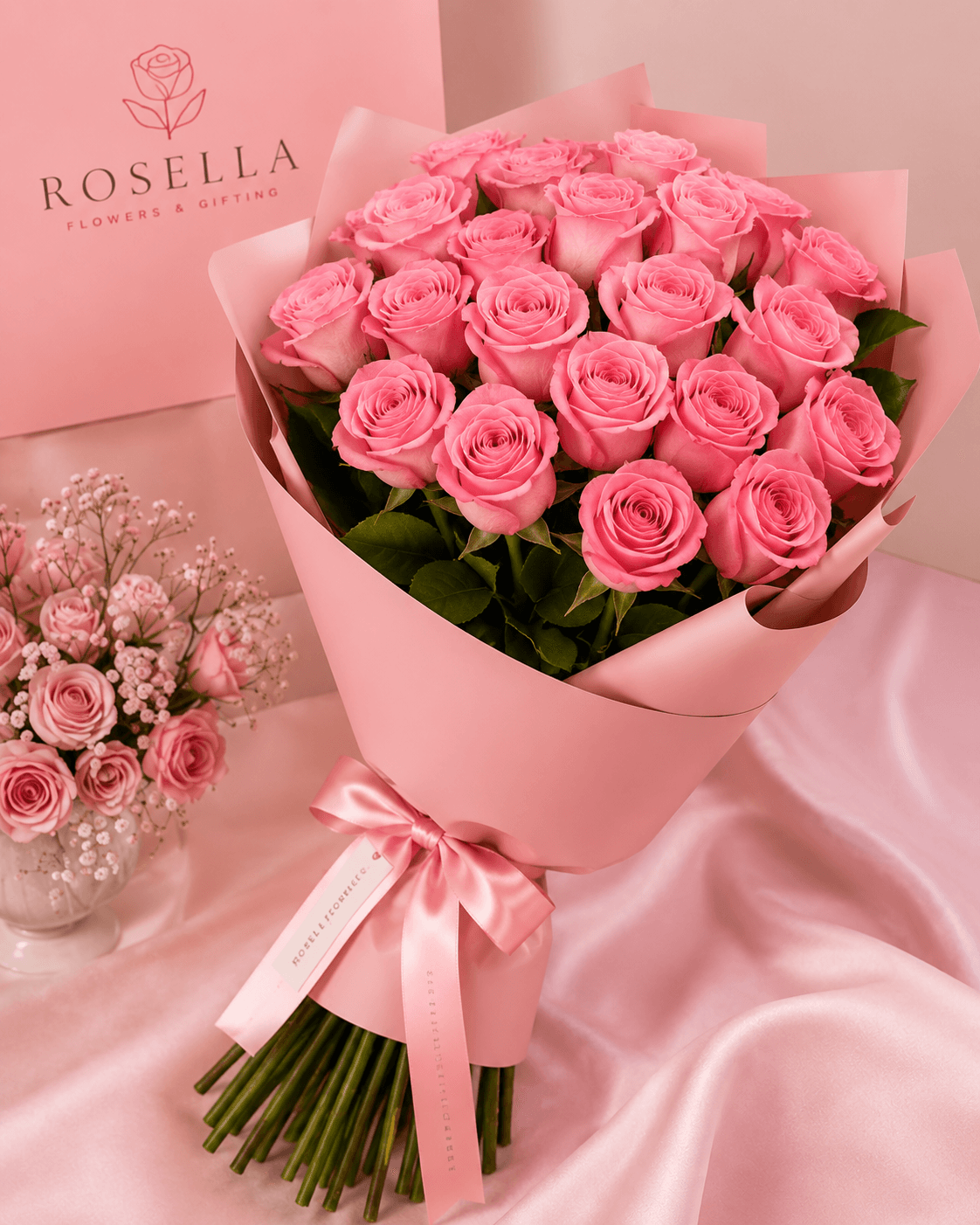 Pink Celebration pink rose bouquet with pink roses by Rosella Flowers & Gifting in Polokwane