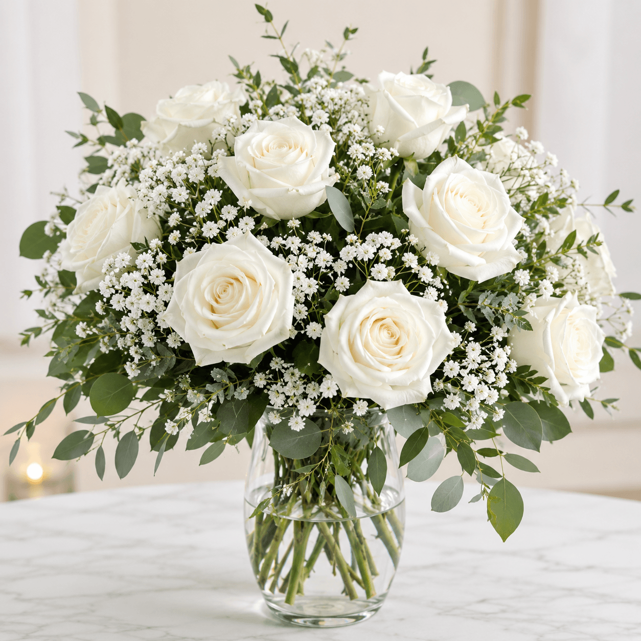 Soft White Tribute white rose bouquet with white roses by Rosella Flowers & Gifting in Polokwane