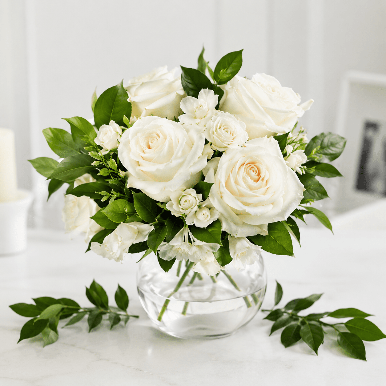 White Serenity white rose bouquet with white roses by Rosella Flowers & Gifting in Polokwane