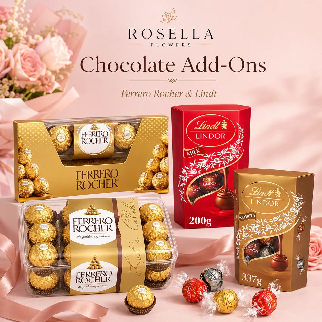 Ferrero Rocher and Lindt chocolate box options from Rosella