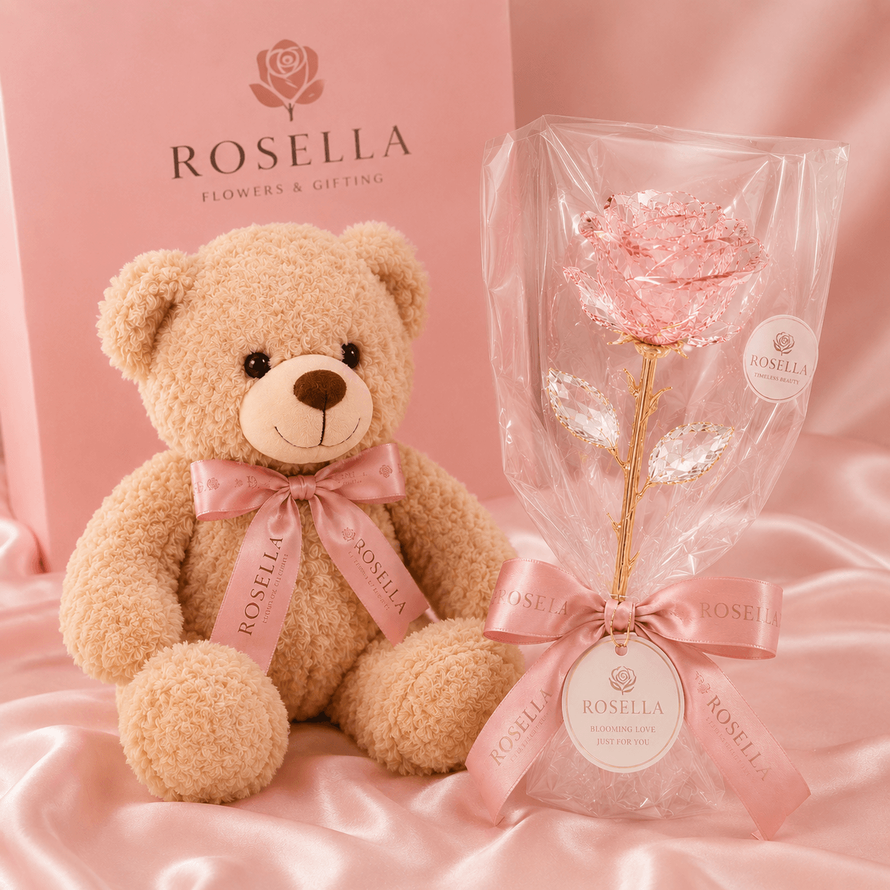 Forever Rose & Teddy Set forever rose keepsake with a preserved forever rose keepsake and a premium teddy bear by Rosella Flowers & Gifting in Polokwane
