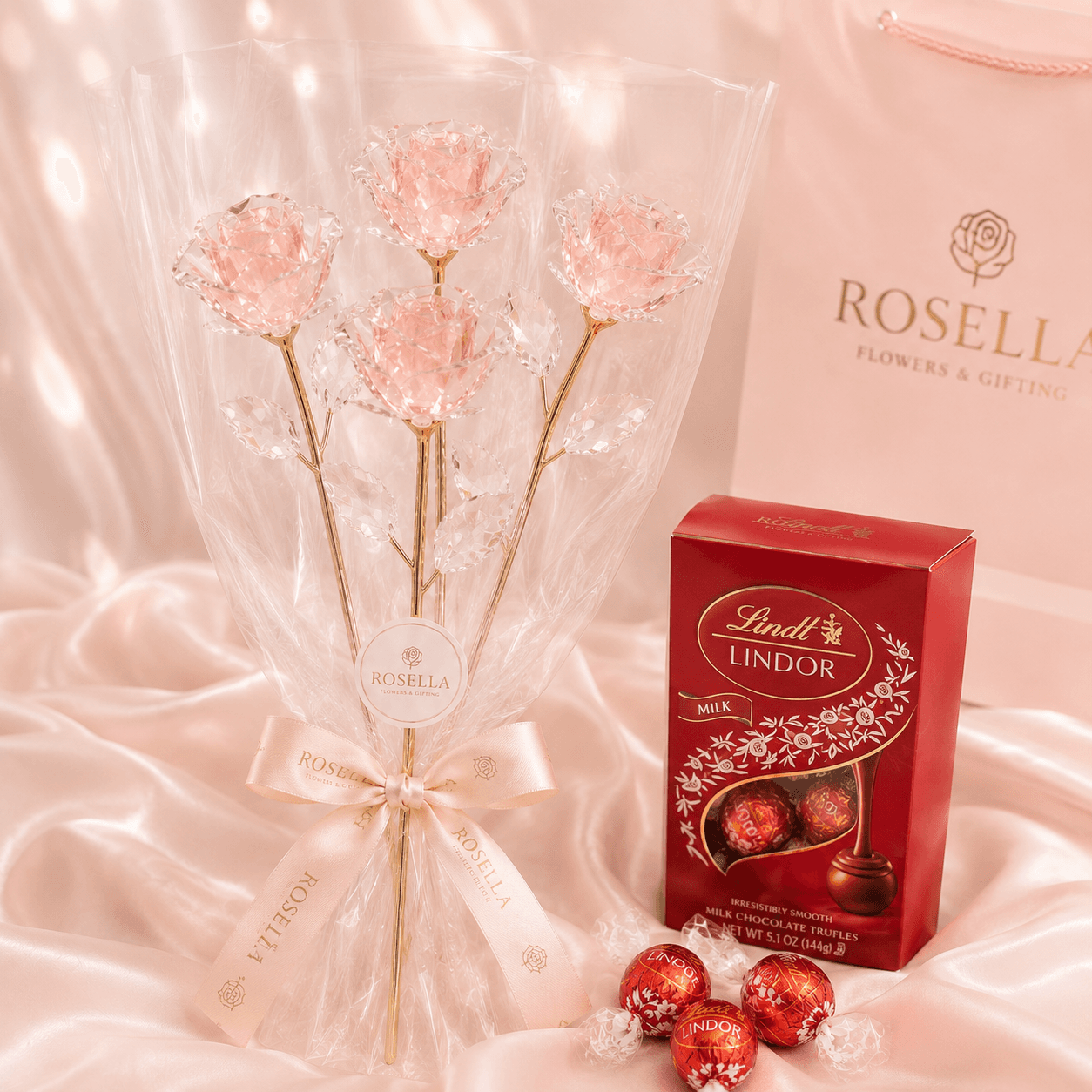 Forever Rose Bundle flower and gift bundle with premium roses, Lindt-style chocolates and a forever rose keepsake by Rosella Flowers & Gifting in Polokwane