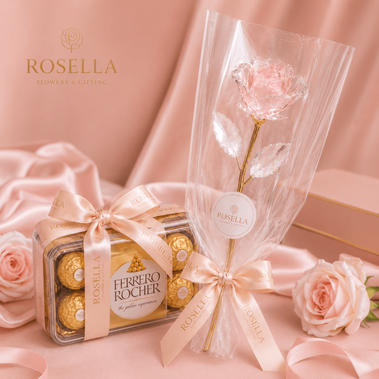 Forever Rose & Ferrero Gift forever rose keepsake with a preserved forever rose keepsake, Ferrero-style chocolates and Lindt-style chocolates by Rosella