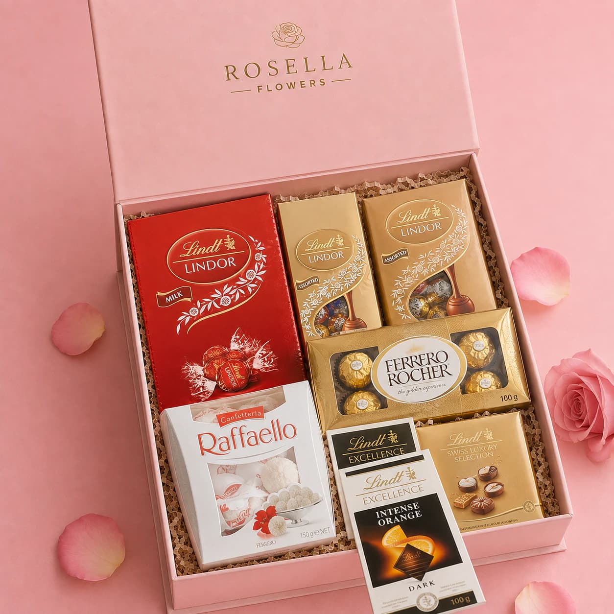 Rosella Premium Chocolate Collection with halaal Ferrero Rocher, Raffaello and LINDOR chocolates