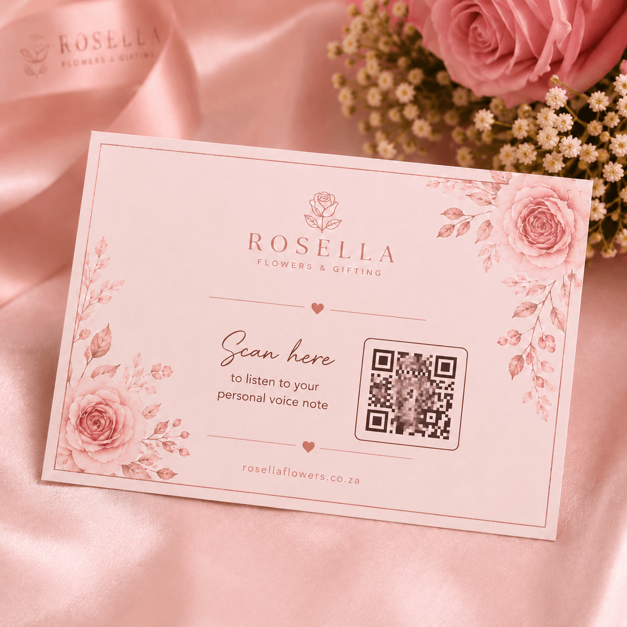 QR Voice Note Card personalised card add-on with a QR voice-note card by Rosella Flowers & Gifting in Polokwane