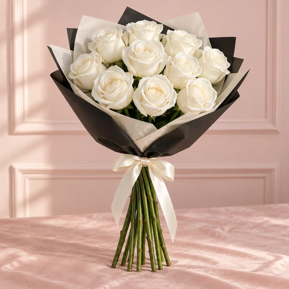 Scarlet Hello — 10 Long-Stem Red Roses, fresh flower bouquet with exposed stems, Rosella Flowers & Gifting