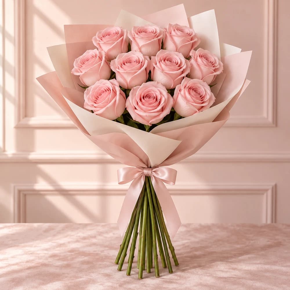 White Whisper — 10 Long-Stem White Roses, fresh flower bouquet with exposed stems, Rosella Flowers & Gifting