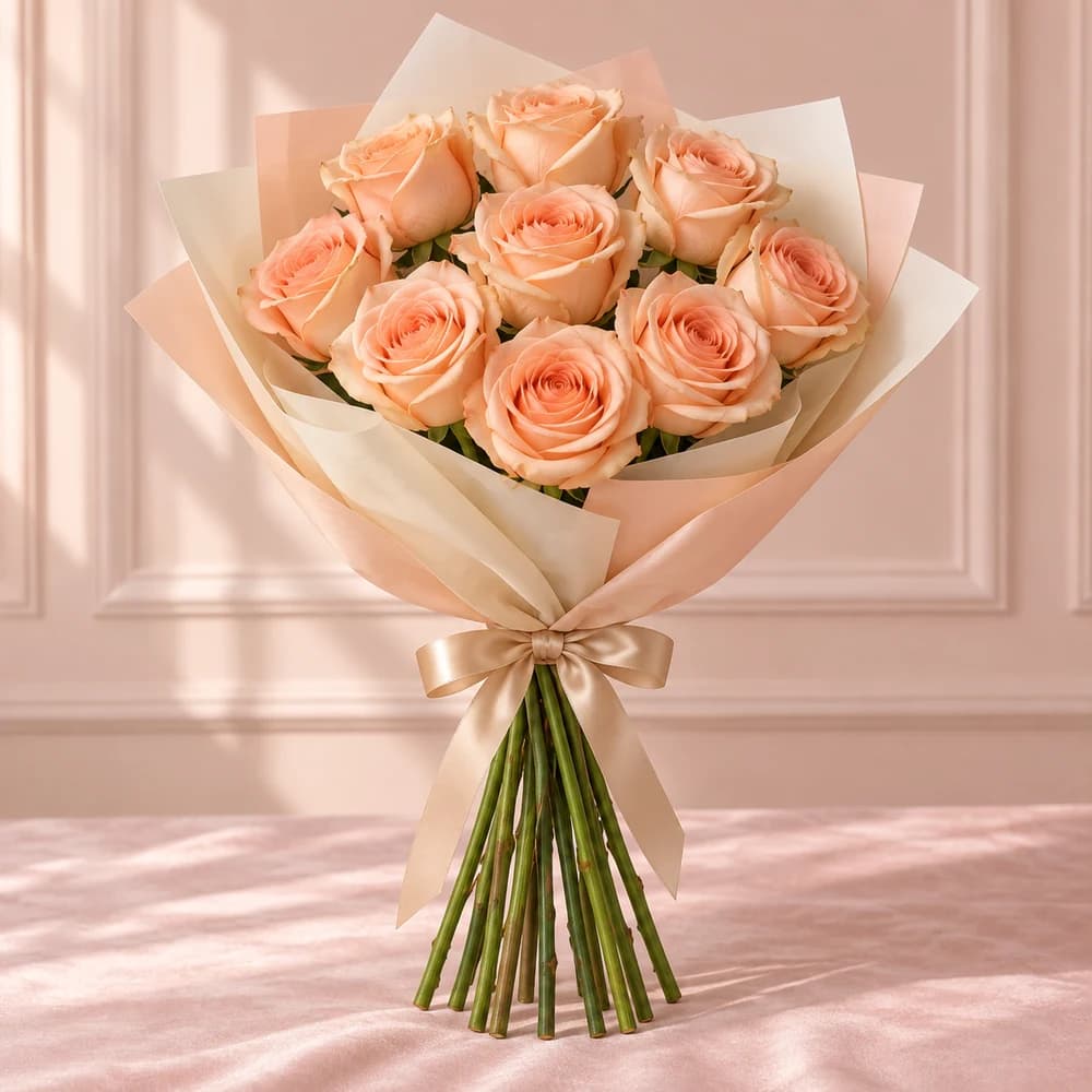 Pink Postcard — 10 Long-Stem Light Pink Roses, fresh flower bouquet with exposed stems, Rosella Flowers & Gifting
