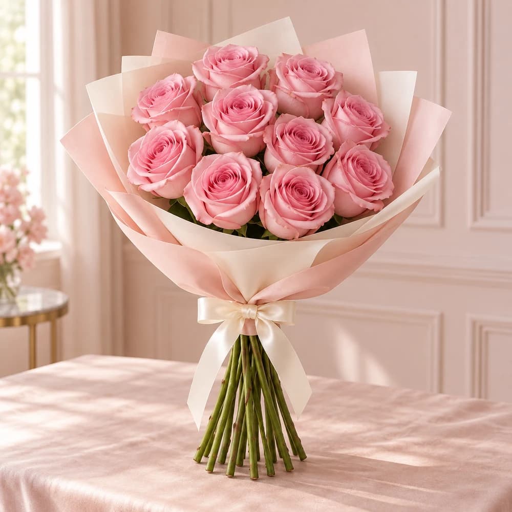 Little Sunshine — 10 Long-Stem Yellow Roses, fresh flower bouquet with exposed stems, Rosella Flowers & Gifting