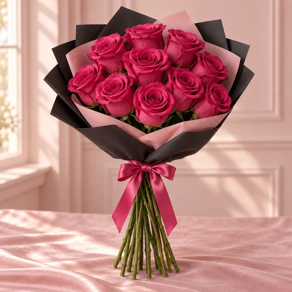 Colour Kiss — 10 Long-Stem Mixed Roses, fresh flower bouquet with exposed stems, Rosella Flowers & Gifting