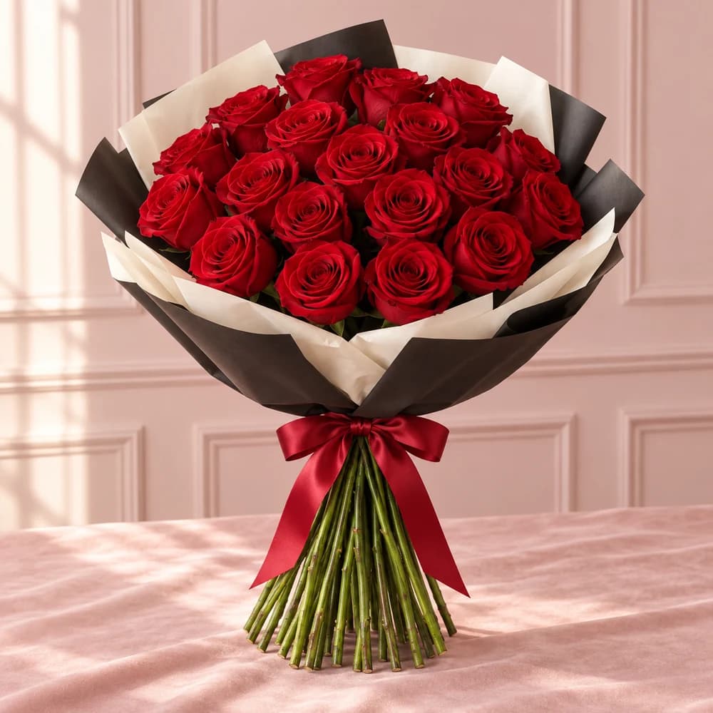Snow Petals — 20 White Roses, fresh flower bouquet with exposed stems, Rosella Flowers & Gifting