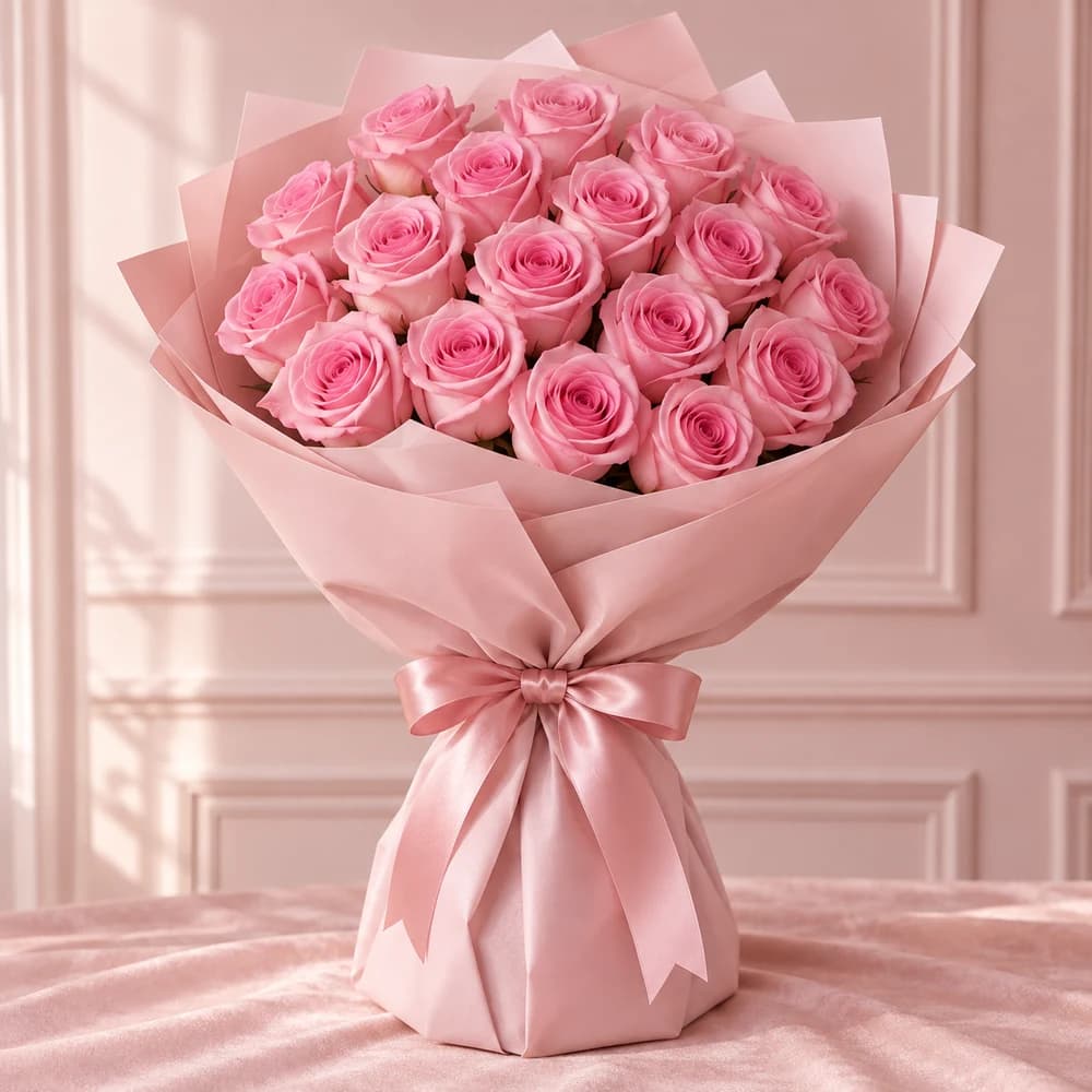 Sweetheart Pink — 20 Sweet Pink Roses, fresh flower bouquet with covered stems, Rosella Flowers & Gifting