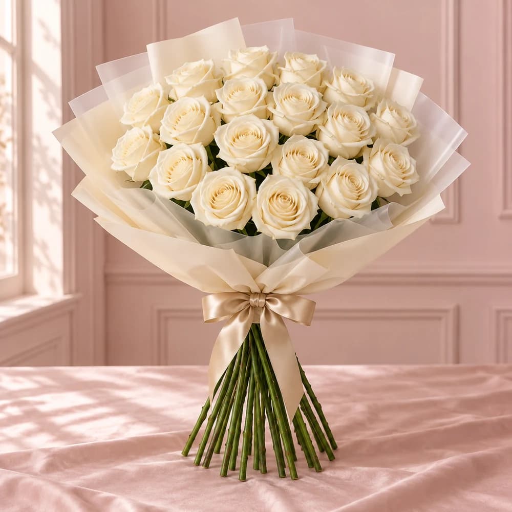 Vanilla Charm — 20 Cream Roses, fresh flower bouquet with exposed stems, Rosella Flowers & Gifting