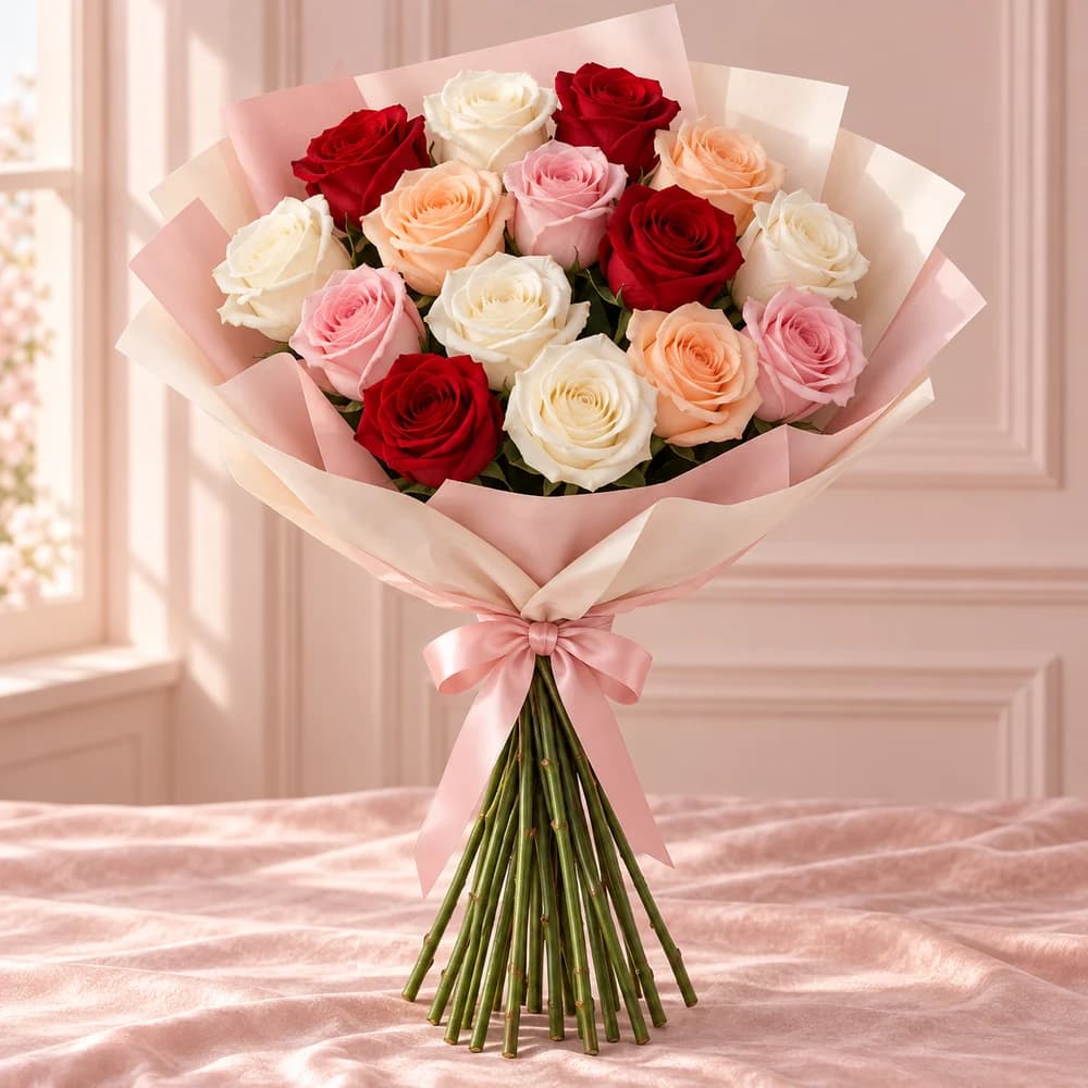 Rosella Confetti — 20 Mixed Roses, fresh flower bouquet with exposed stems, Rosella Flowers & Gifting