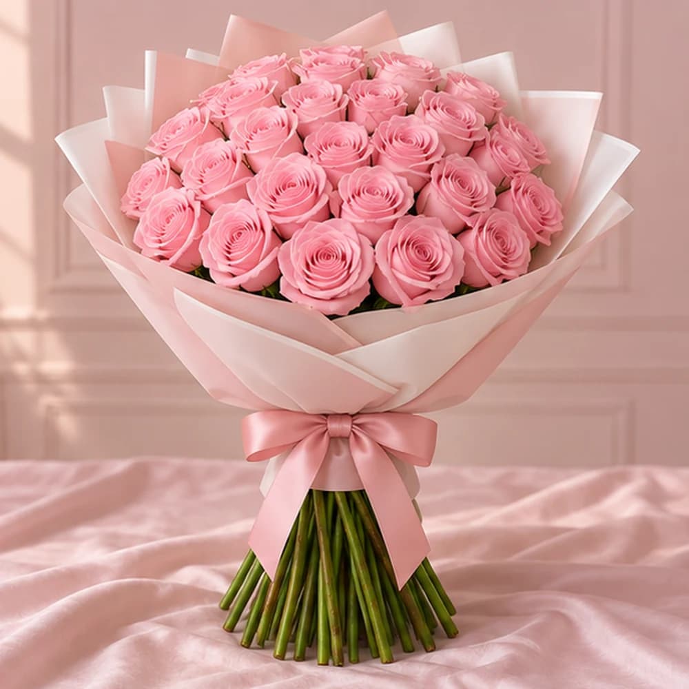 Pink Sonata — 30 Light Pink Roses, fresh flower bouquet with exposed stems, Rosella Flowers & Gifting