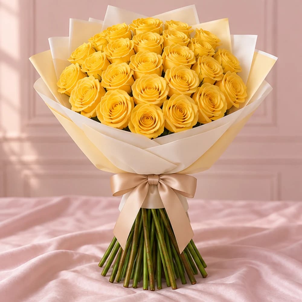 Sunshine Sonata — 30 Yellow Roses, fresh flower bouquet with exposed stems, Rosella Flowers & Gifting