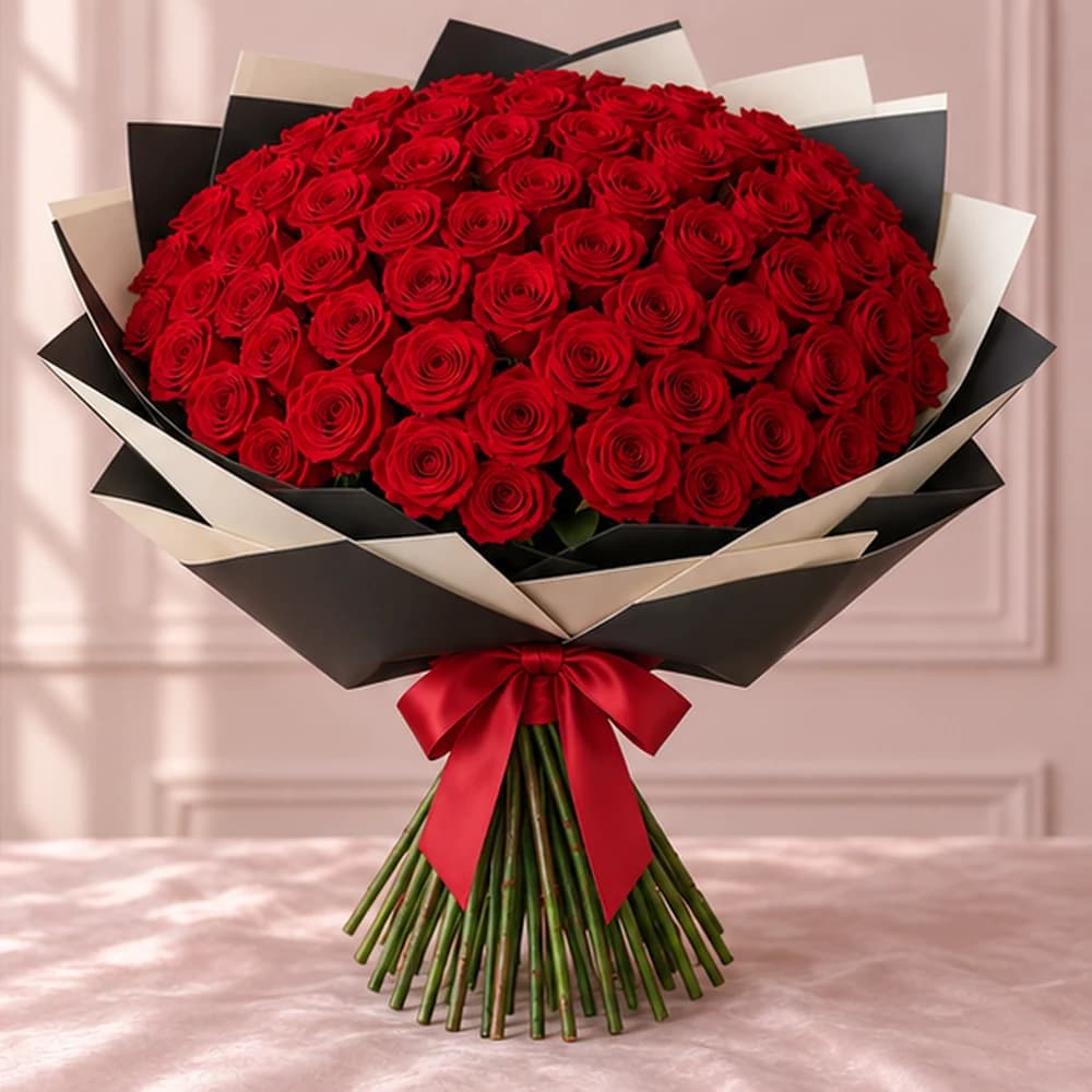 Rouge Majesty — 70 Red Roses, fresh flower bouquet with exposed stems, Rosella Flowers & Gifting