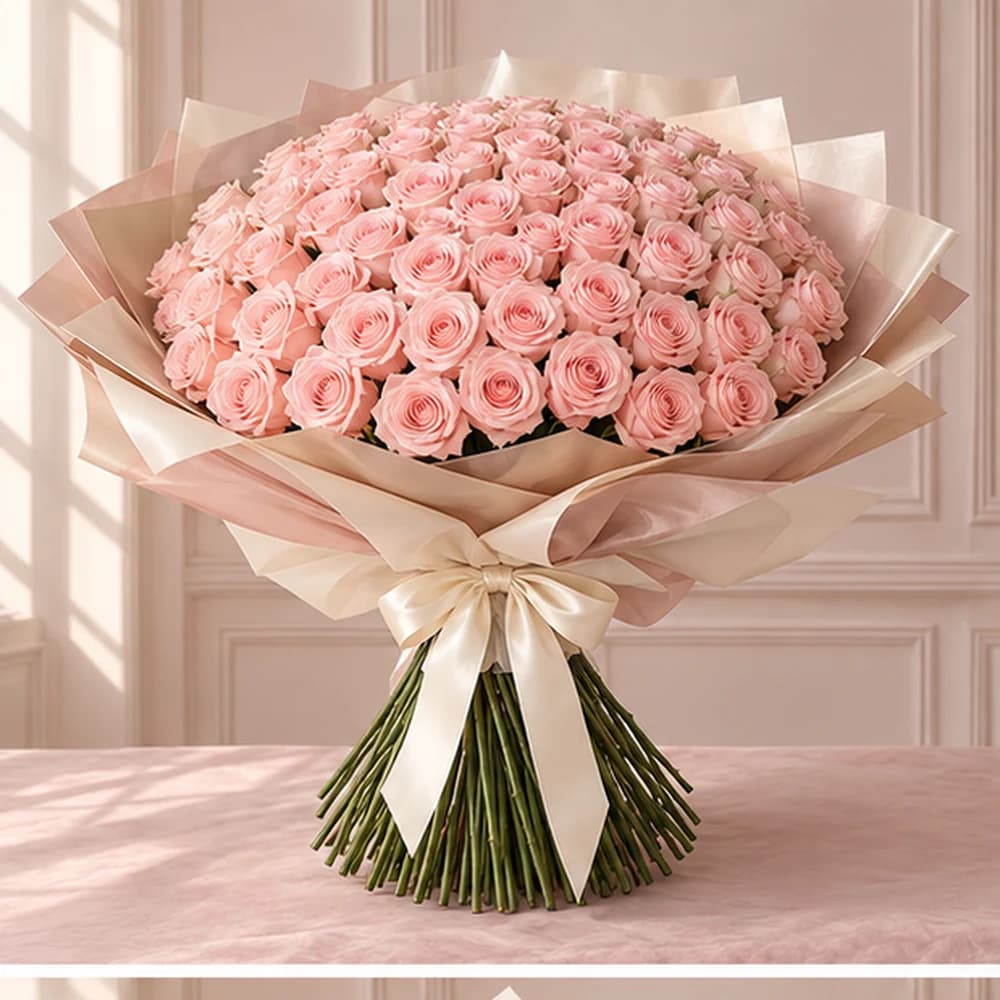 Blush Ovation — 120 Blush Roses, fresh flower bouquet with exposed stems, Rosella Flowers & Gifting