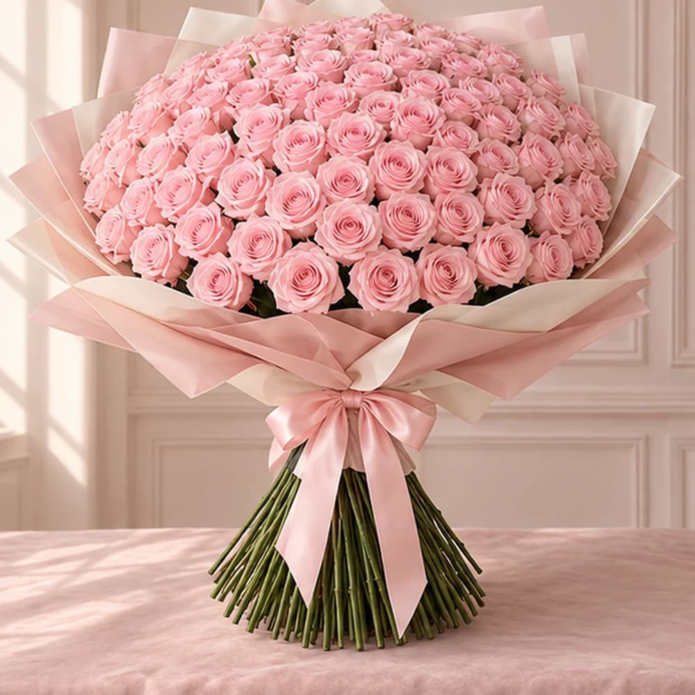 Pink Grandeur — 150 Light Pink Roses, fresh flower bouquet with exposed stems, Rosella Flowers & Gifting