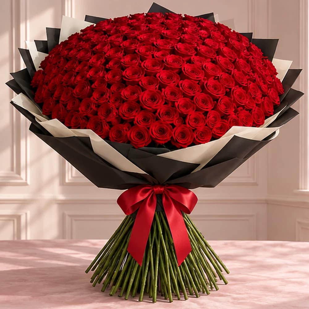 Rouge Magnifique — 200 Red Roses, fresh flower bouquet with exposed stems, Rosella Flowers & Gifting