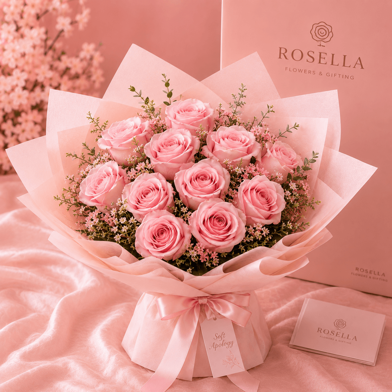 Soft Apology pink rose bouquet with pink roses by Rosella Flowers & Gifting in Polokwane