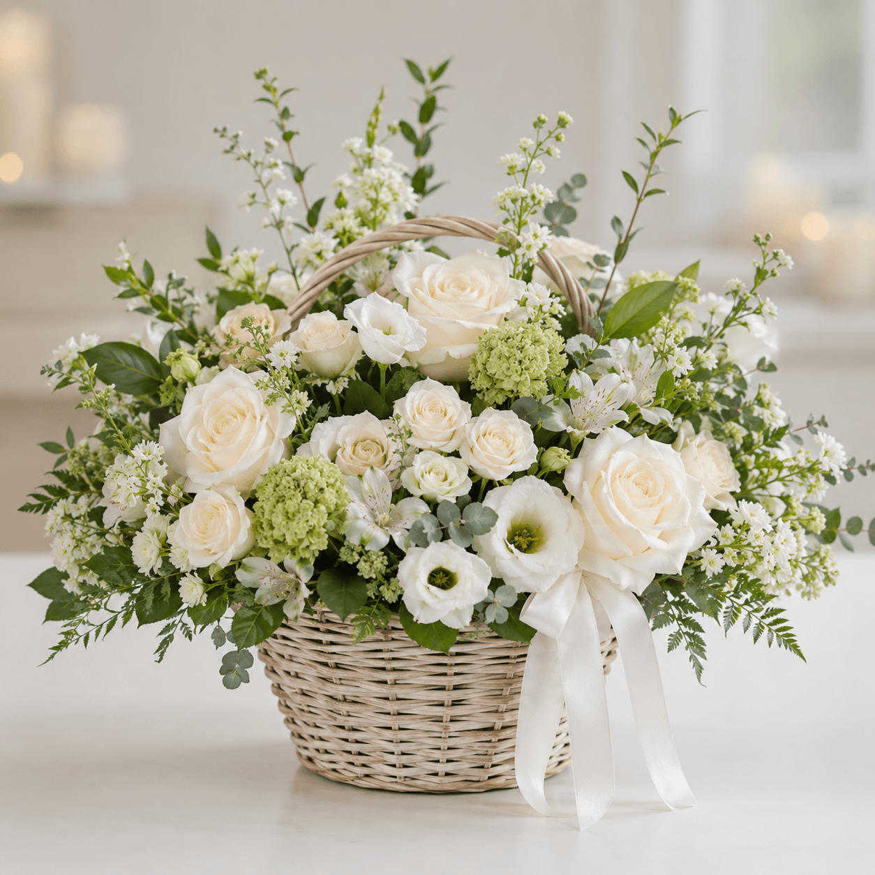 Condolence Rose Basket condolence rose basket with white roses by Rosella Flowers & Gifting in Polokwane