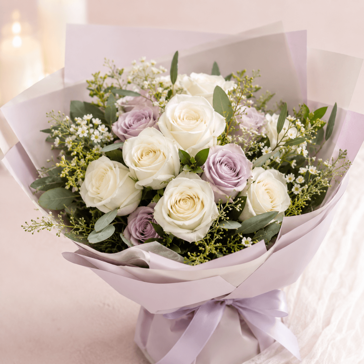 Gentle Goodbye white rose bouquet with white roses by Rosella Flowers & Gifting in Polokwane