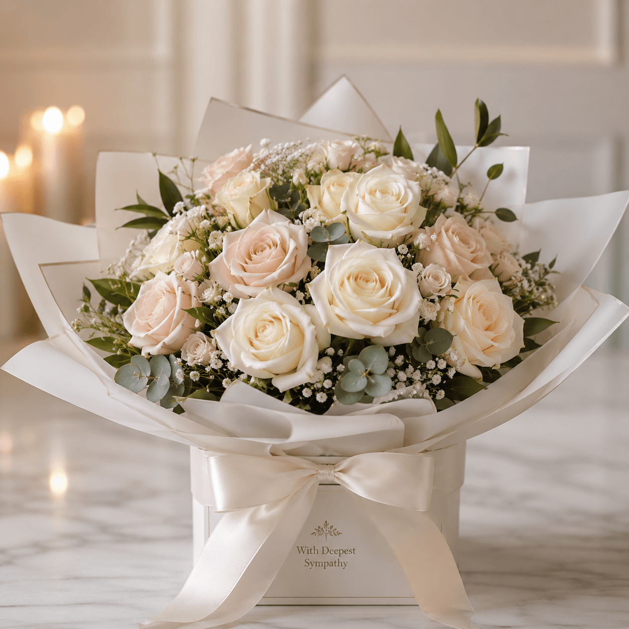 Graceful Farewell rose gift box with cream roses by Rosella Flowers & Gifting in Polokwane