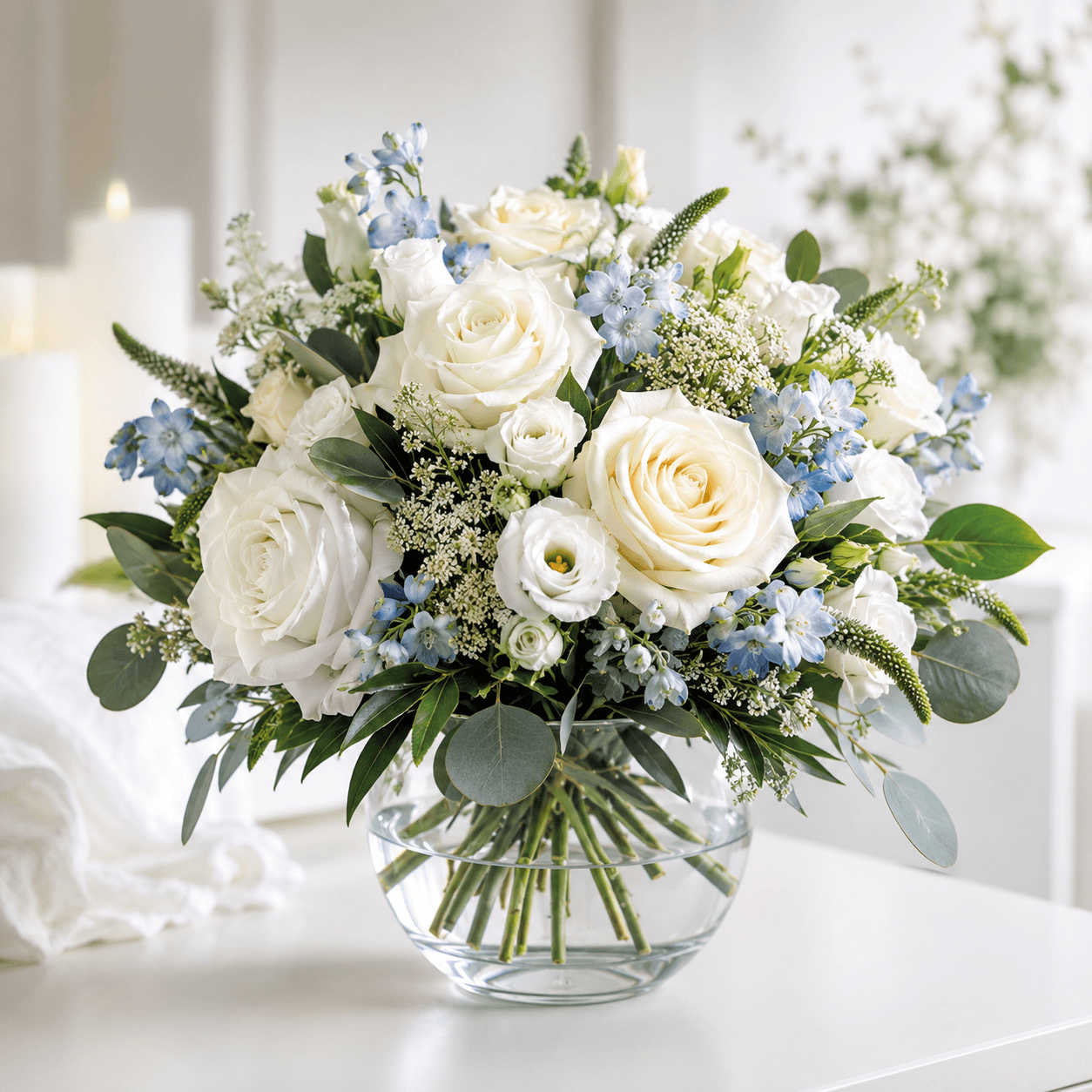 Sympathy Rose Vase white rose bouquet with white roses by Rosella Flowers & Gifting in Polokwane