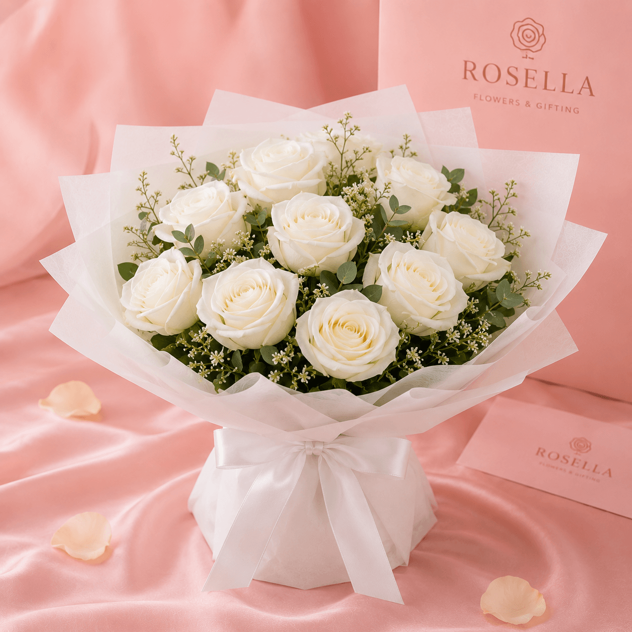 White Flag white rose bouquet with white roses by Rosella Flowers & Gifting in Polokwane