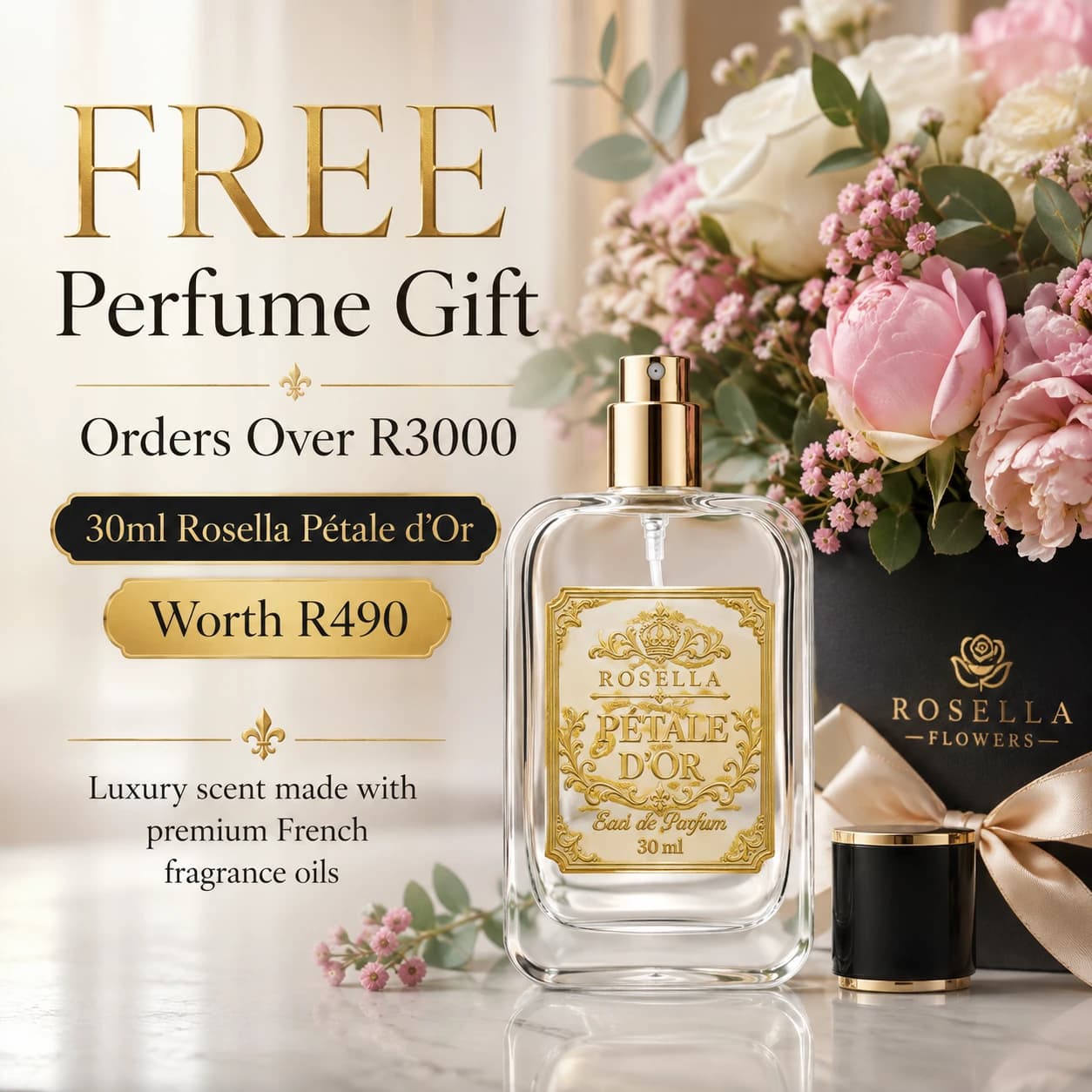 Free Rosella Pétale d’Or 30ml perfume with merchandise orders over R3,000