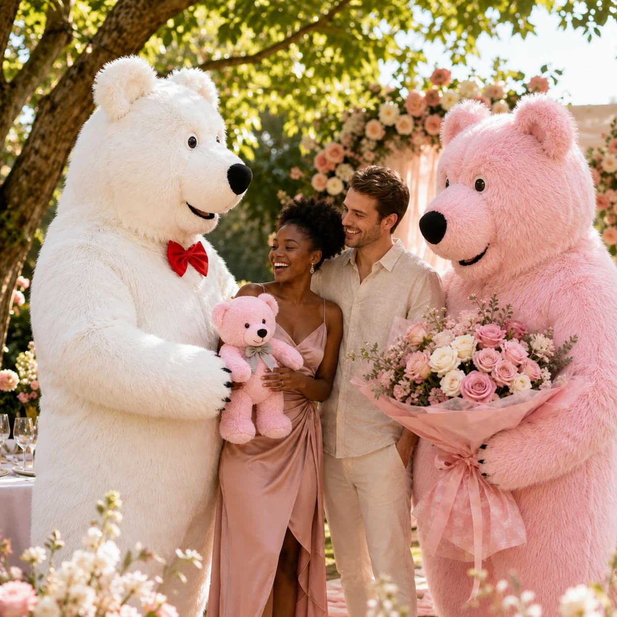 Pink and White Rosella Bears creating a luxury celebration surprise